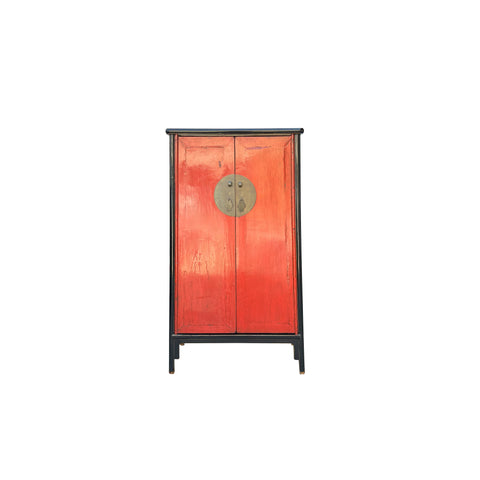 Distressed Black Rim Chinese Red MoonFace Doors Storage Cabinet ws4080S