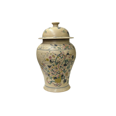 Vintage Historic Treasure Flower Theme Beige Base Ceramic Pot Vase JK202S