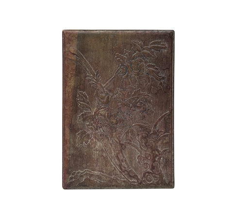 Chinese Flower Birds Carving Rectangular Shape Box Ink Stone Inkwell Pad JK336S