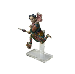 Chinese Vintage Color Ceramic NeZha Riding Fire Wheel Figure Display Art ws3982S