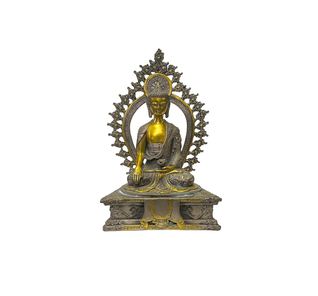 Vintage Pewter Copper Color Metal Sitting Amitabha Buddha Statue ws3785S