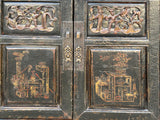 Oriental Distressed Black Golden Graphic Credenza Sideboard Table Cabinet ws4492S