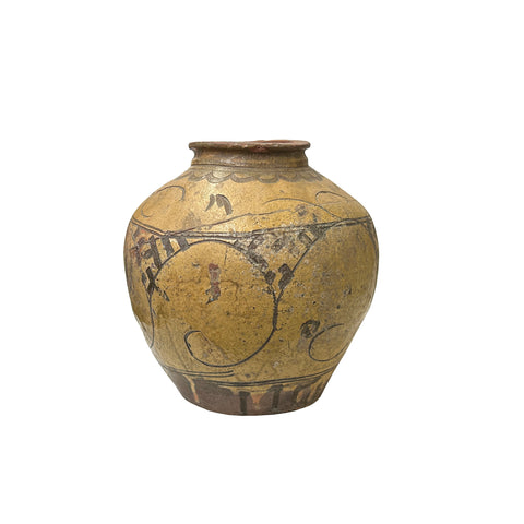 Vintage Earthy Beige Brown Village Rural Pottery Ceramic Pot Vase ws4525S