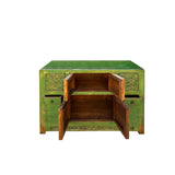 Oriental Distressed Lime Green Floral Carving Credenza Storage Cabinet ws4482S