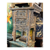 Distressed Pale Blue Grey 2 Drawers Carved Motif End Table Nightstand ws4436S