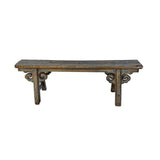 Distressed Brown Light Blue Village Slim Narrow Scroll Apron Wood Bench ws4532S