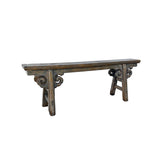 Distressed Brown Light Blue Village Slim Narrow Scroll Apron Wood Bench ws4532S