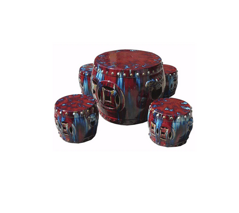 Out Door & In Door Chinese Red Clay Round Garden Tea Set - 5 Pieces wk2268S