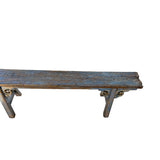 Distressed Brown Light Blue Village Slim Narrow Scroll Apron Wood Bench ws4538S