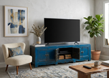 Vintage Distressed Cerulean Blue Doors Low TV Stand Console Table Cabinet ws4930S