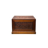Oriental Cloud Scroll Relief Motif Treasure Chest Box Brown Color Wood GB263S