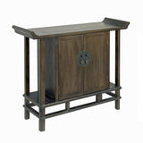 Chinese Handcrafted Brown Stain Altar Point Edge Narrow Slim Side Table Cabinet cs7789S