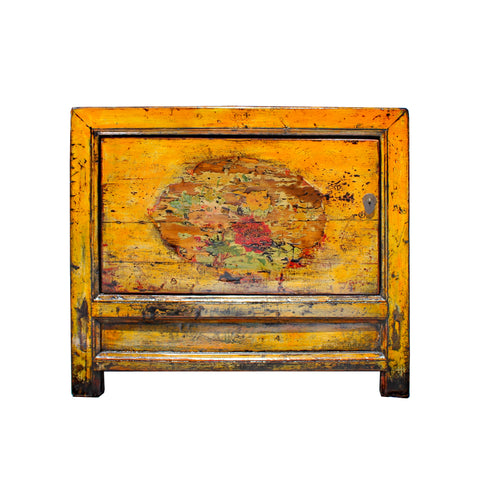Chinese Gansu Style Distressed Orange Yellow Flower Console Cabinet cs5846S