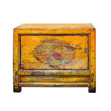 Chinese Gansu Style Distressed Orange Yellow Flower Console Cabinet cs5846S