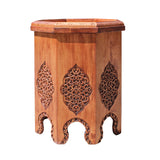 Contemporary Handmade Solid Wood Octagon Floral Relief Carving Side Table Stand End Table cs5184S