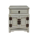 Chinese Distressed Light Gray Metal Hardware End Table Nightstand cs3917S