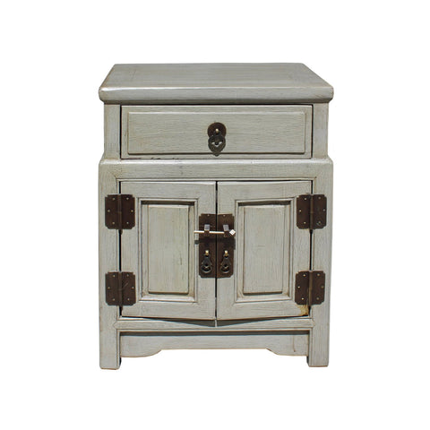 Chinese Distressed Light Gray Metal Hardware End Table Nightstand cs3917S