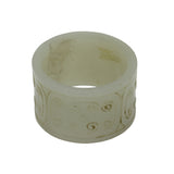Natural White Jadeite Round Luyi Graphic Thumb Ring k128NS