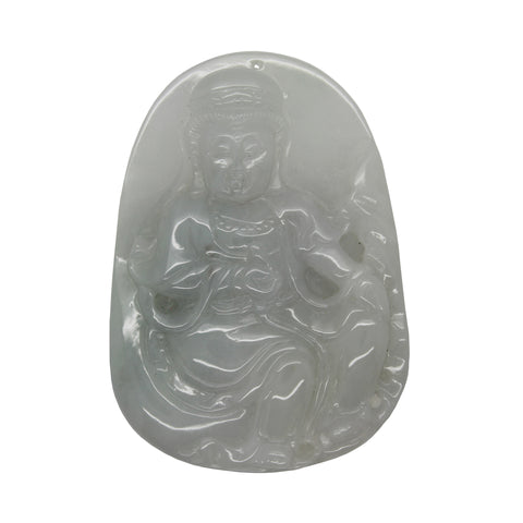 Natural Green Jade Sitting Kwan Yin, Bodhisattva, Goddess Of Mercy Pendant k336SN