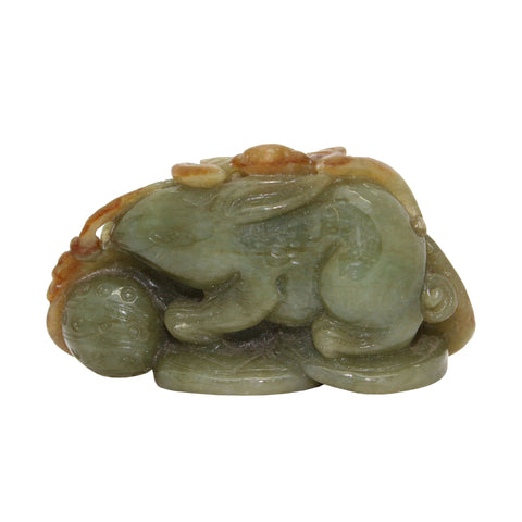 Chinese Yellow Green Lucky Zodiac Jade Rabbit On Coin Pendant Figure s1505NS