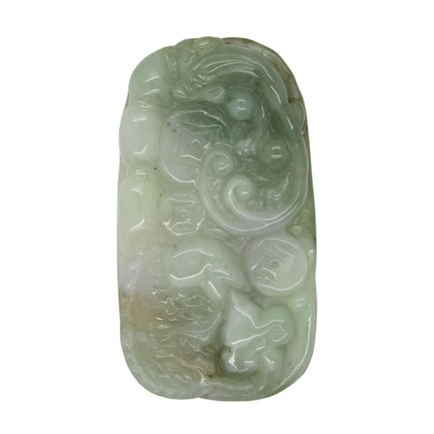 Zodiac Jade Pendant With Flying Dragon Spiral On Money Wave And Longevity Peach k331NS