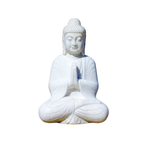 Asian Hand Craved Indoor Outdoor White Stone Lotus Sitting Meditate Buddha Figure cs5291S