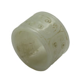 Natural White Jadeite Round Luyi Graphic Thumb Ring k128NS