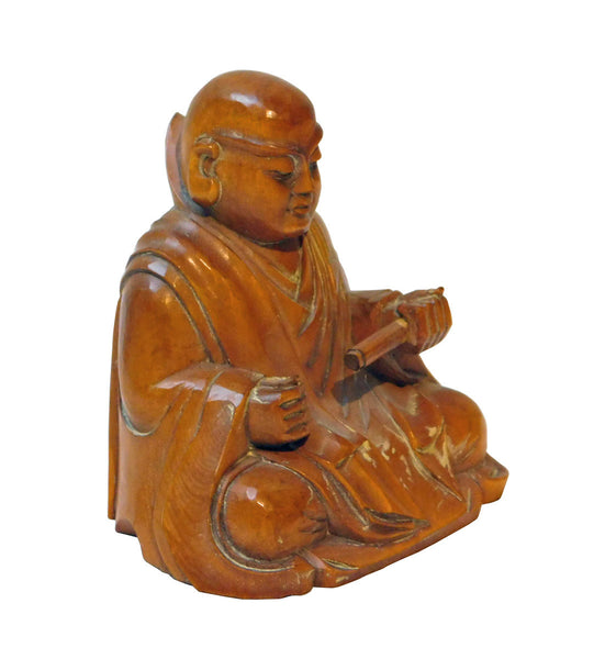 Wood Carved Lo Han Monk Statue In Deep Meditation Praying Position n24 ...