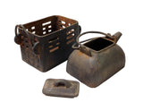 Rectangular Shape Rustic Iron Teapot WIth Charcoal Stove On Bottom