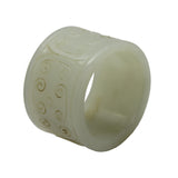 Natural White Jadeite Round Luyi Graphic Thumb Ring k128NS