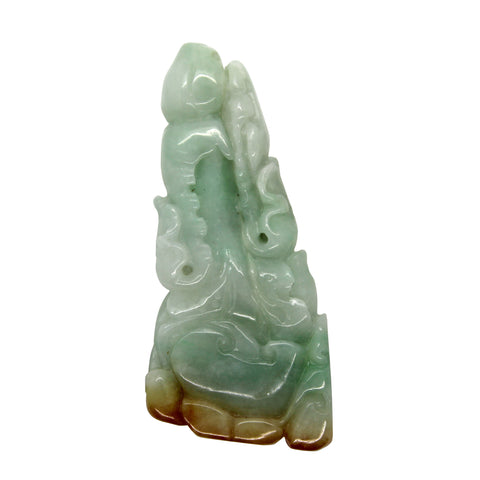 Carved Natural Green Yellow Jade Pendant With Lotus Flower Pond k333NS