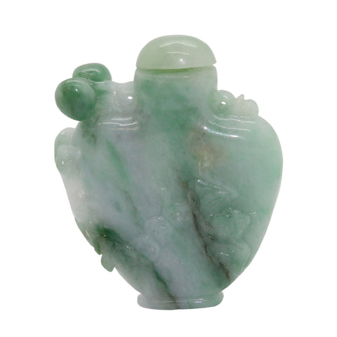 Carved Chinese Green Jade Snuff Bottle With Luyi, Money And Lucky Bat s1616NS