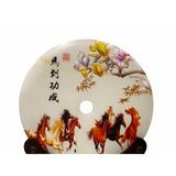 Chinese Natural Stone Round Plaque with 8 Horses, Flowers & Calligraphy Display Stand ws1663S