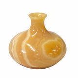 Natural Amber Yellow Brown Stone Carved Fat Round Shape Display Vase ws1672S