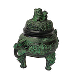 Handcrafted Green Bronze Lion Head Foo Dog Lid Ding Incense Burner with Intricate Details ws1452S