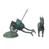 Handmade Green Bronze Ancient Horse with Wagon & Umbrella Sculpture ws1520S
