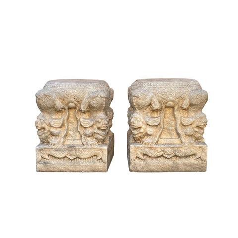 Chinese stone carved base - Zen garden statue - Oriental stone pole base