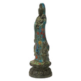 Chinese Metal Blue Enamel Cloisonné Kwan Yin  Bodhisattva of Compassion With Kid Statue ws1414S