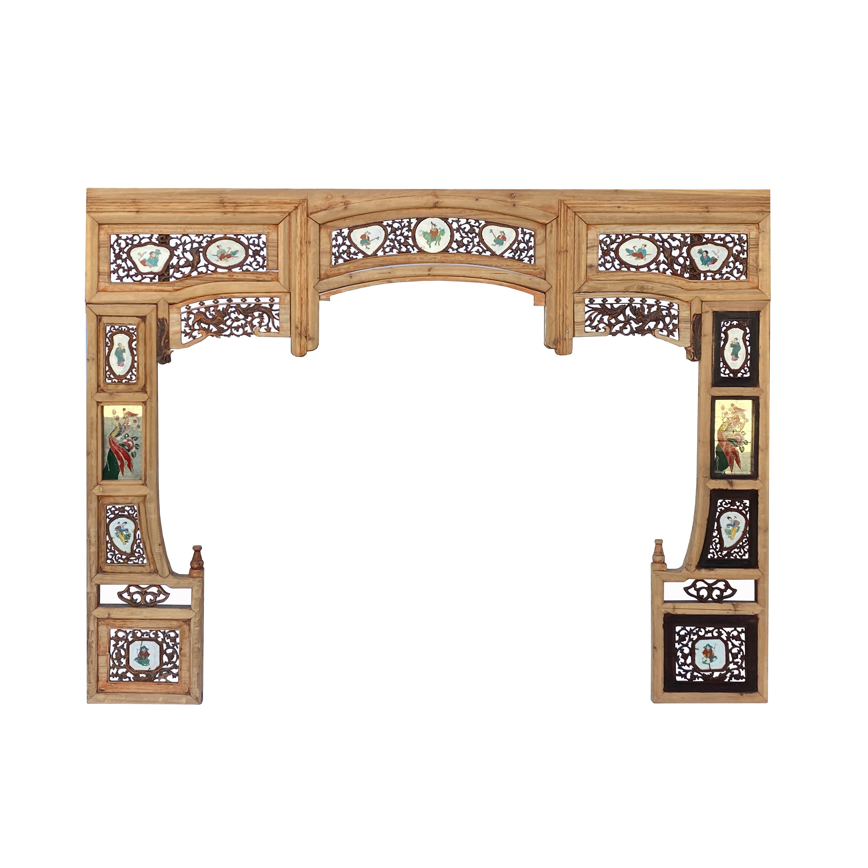 Antique Chinese Wooden Archway with Hand-Painted Porcelain Inlays ws2254S