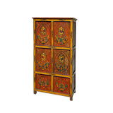 Vintage Chinese Tibetan Jewel Flower Graphic Tall Storage Cabinet cs7354S