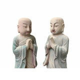 Pair Chinese Color Rustic Wood Standing Lohon Monk Statues ws1517S