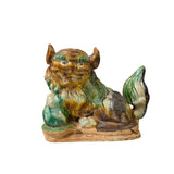 Pair Chinese Tri Color Glaze Ceramic Fengshui  Fu Dog Figures vs525S