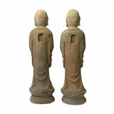 Pair Chinese Rustic Wood Standing Lohon Monk Statues ws1518S