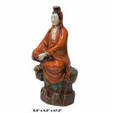 Small Vintage Finish Orange Off White Color Porcelain Kwan Yin Statue ws1587S