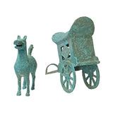 Green Bronze Ancient Wagon with Driver, Horse - Rustic Patina - Historical Chinese Sculpture ws1474S