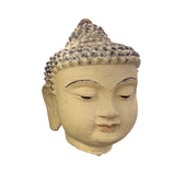 Chinese Oriental Distressed Beige Paint Metal Buddha Head Figure ws1543S