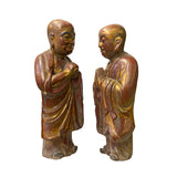 Hand-Crafted Wooden Lohan Arhat Monk Statues Pair Antique Buddhist Guardians Aged Finish Spiritual Figure Art ws1534S