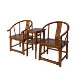 Chinese Handmade Light Brown Horseshoe Armchair Table 3 Pieces Set cs6179S
