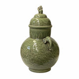 Chinese Ancient style Celadon Ceremonial Jar with Dragon Phoenix Motif ws1588S