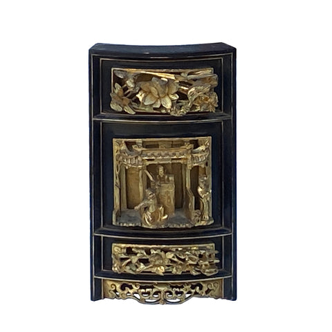 chinese wood golden carving - asian vintage scene carving wall art - golden flower carving plaque
